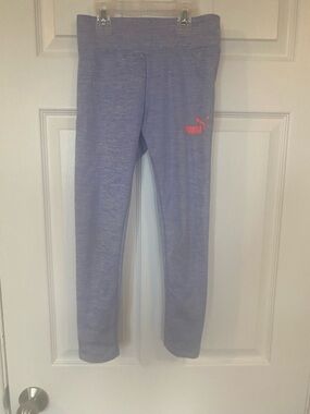 PUMA Girls Heather Purple Marled Logo Leggings Pant Size M 7/8 Coral Pink Logo